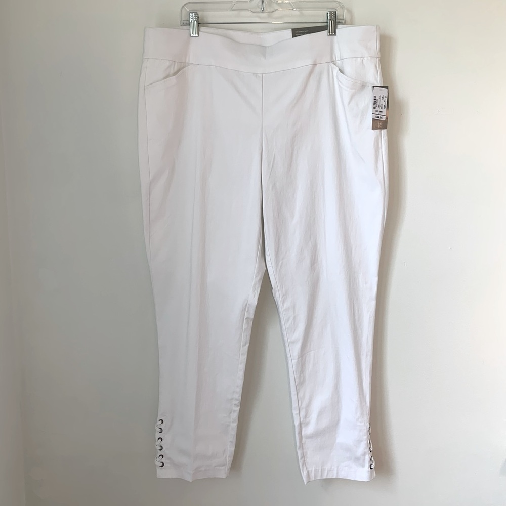 Signature Slimming CJ Banks Ankle Lacing White Pants